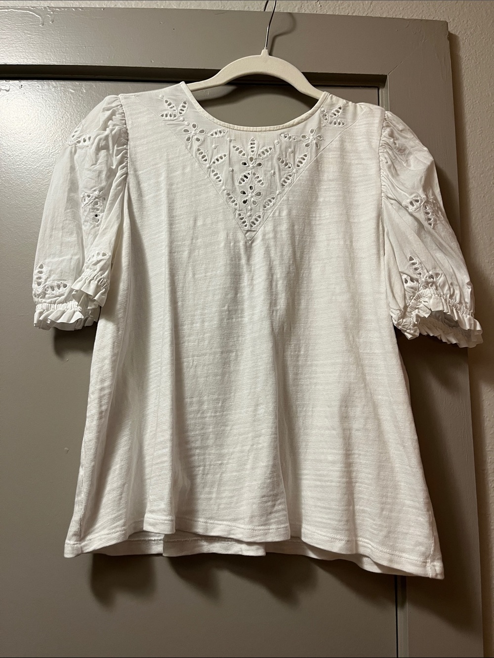 LOFT White Eyelet Puff Sleeve Top